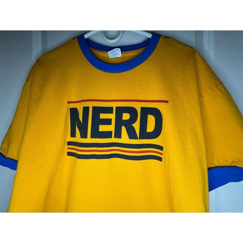 Nerd Graphic Yellow Ringer T-Shirt Sz Mens XL